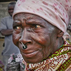 Makonde woman with tatoo and labret in tanzania