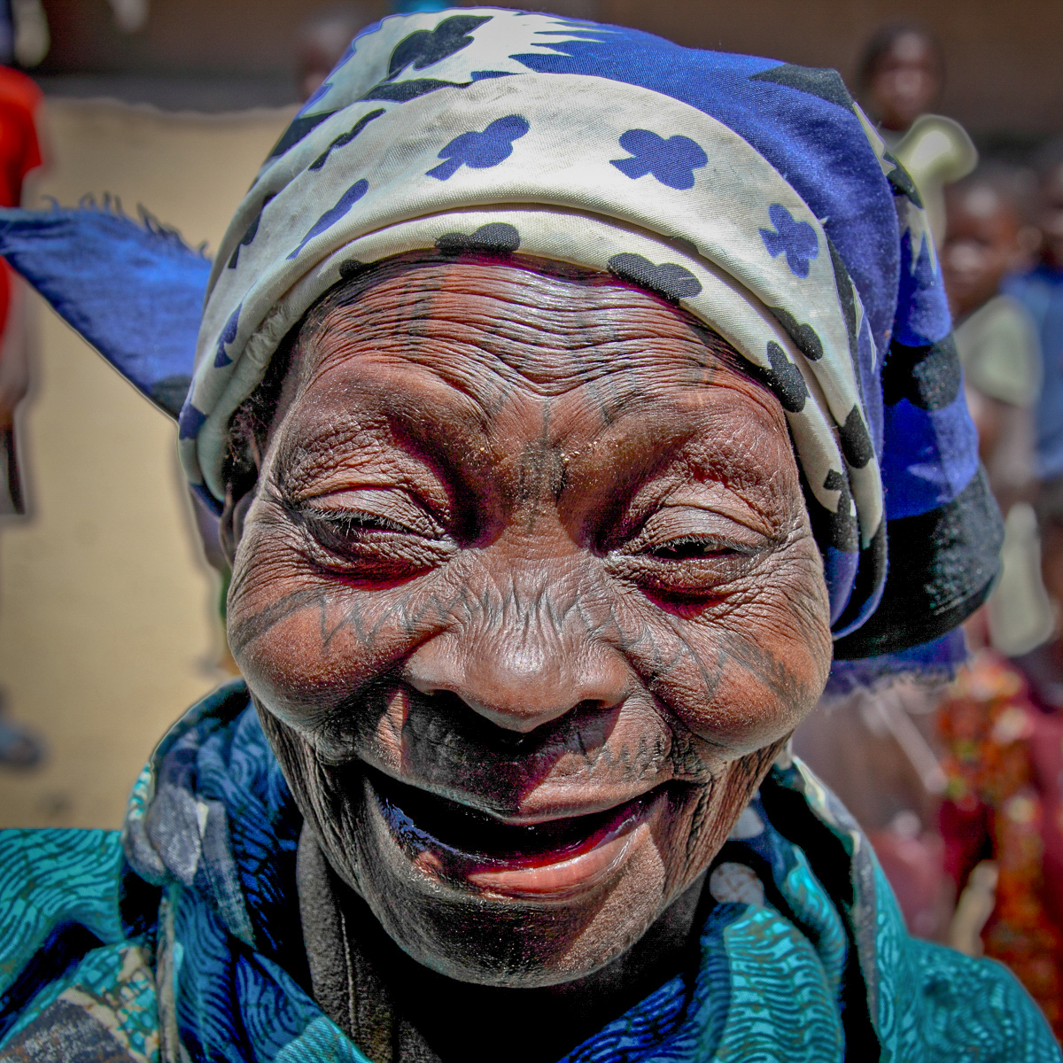 makonde woman with traditional tattoo in tanzania